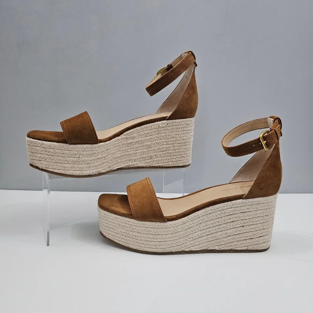 Veronica Beard Gianna Espadrille Wedge Sandal 10 Brown Suede Ankle Strap NEW